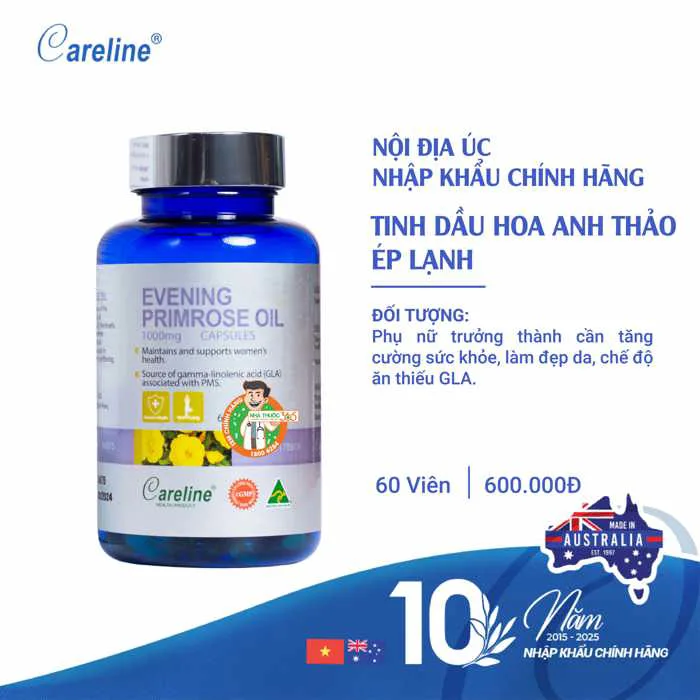Viên uống tinh dầu hoa anh thảo Careline Evening Primrose Oil 100mg (Lọ 60  viên)