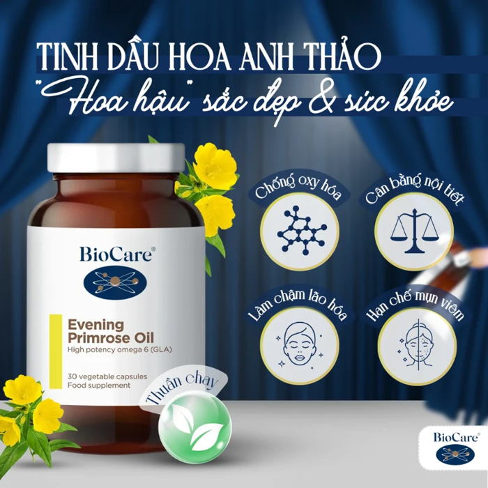 Tinh dầu hoa anh thảo BioCare Evening Primrose Oil (30 viên) của Anh