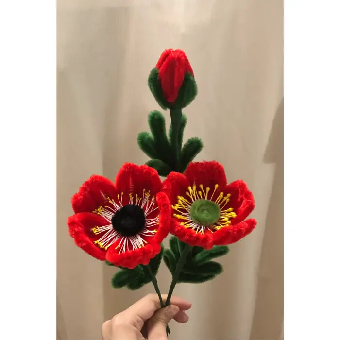 hoa anh túc 5 cánh mini kẽm nhung handmade