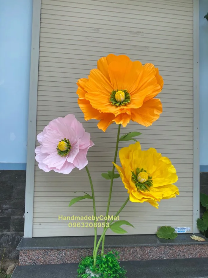 Cụm 3 cây hoa khổng lồ anh túc rực rỡ - Shop Cưng Decor