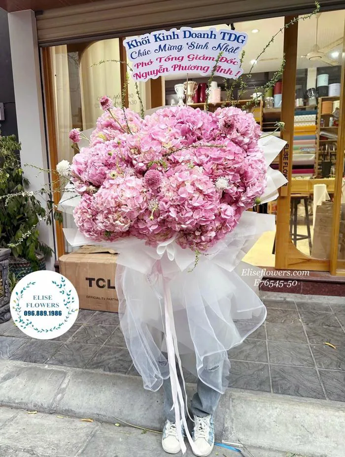 Bó hoa cẩm tú cầu màu hồng 15 bông. Hoa cẩm tú cầu Hà Nội