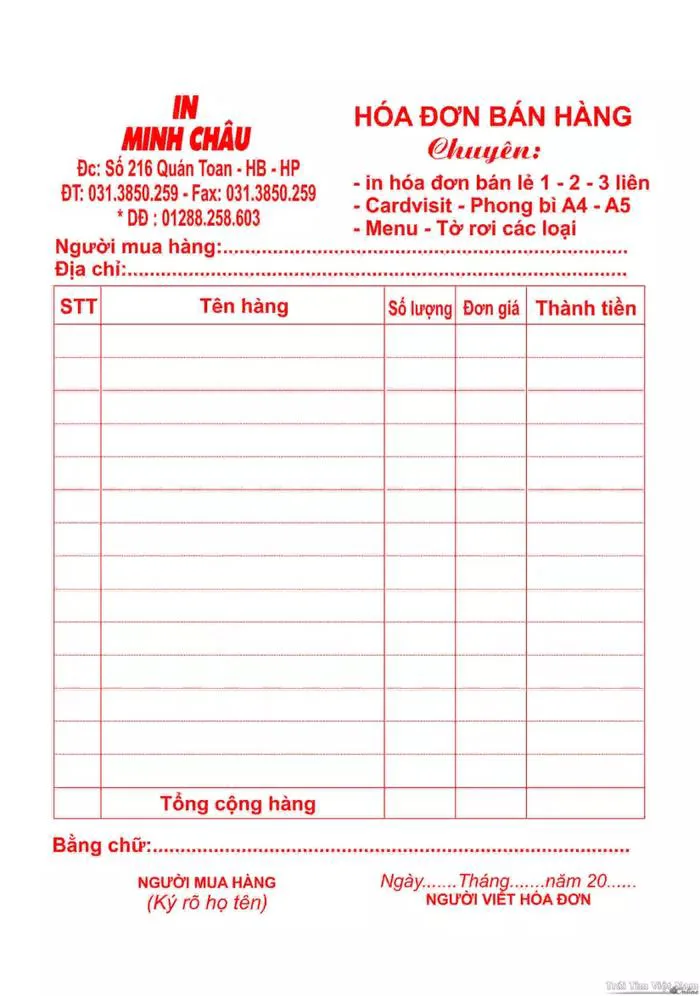 HÓA ĐƠN ĐỎ- HÓA ĐƠN VAT- HÓA ĐƠN GIÁ TRỊ GIA TĂNG
