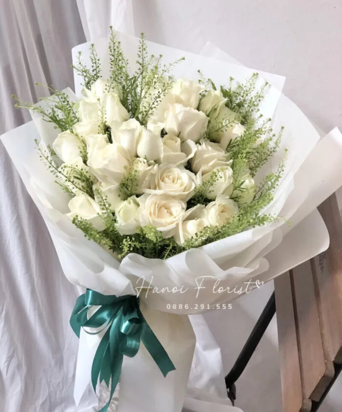 MẪU BÓ HOA HỒNG TRẮNG ĐẸP NHẤT - GIAO NGAY | Hanoi Florist