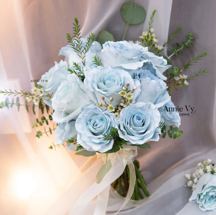 Hoa Cưới Hoa Hồng Xanh Blue D354 - Annie Vy Flower