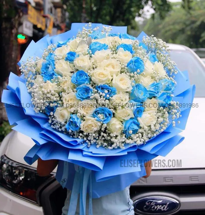 Bó hoa hồng xanh đẹp - bó hoa hồng xanh nhập khẩu đẹp