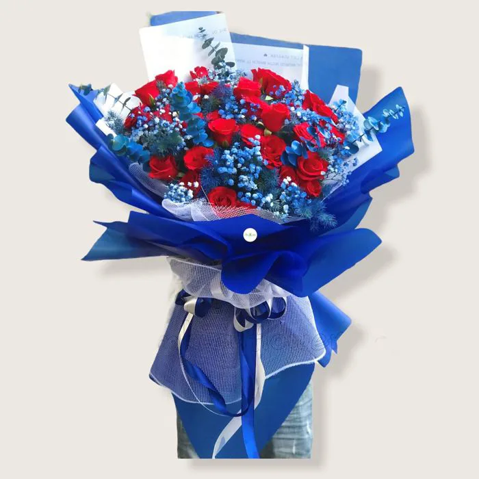Bó hoa hồng đỏ, baby xanh - HB145