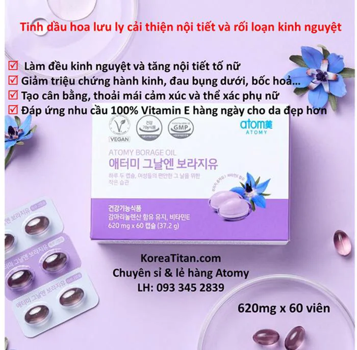 Viên uống tinh dầu hoa lưu ly cho các chị em rối loạn tiền kinh nguyệt,  thiếu hụt nội tiết tố nữ, làm đẹp da và bảo vệ tế bào - (620mg x 60 viên) -  ...