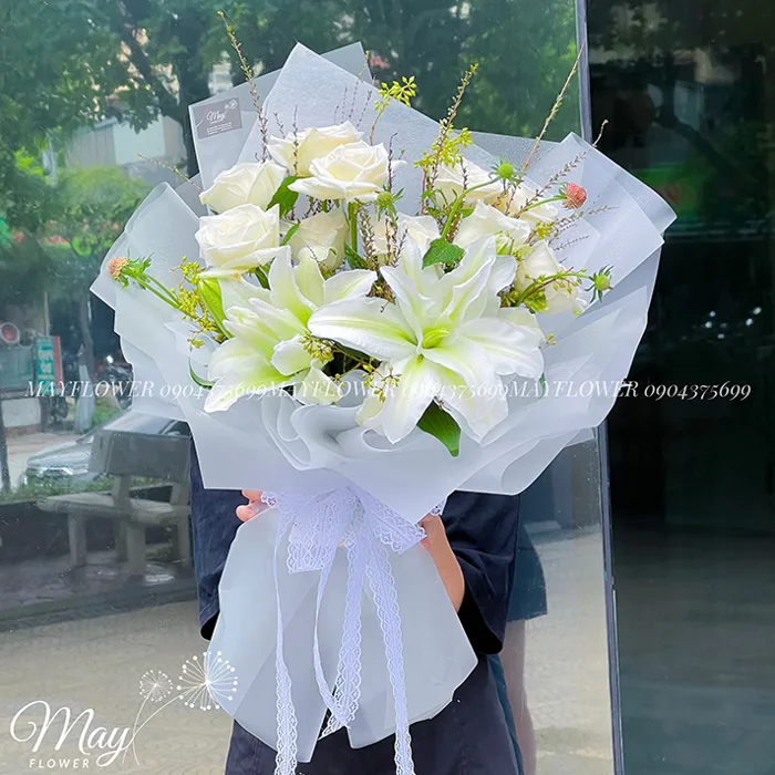 Bó hoa ly kép trắng
