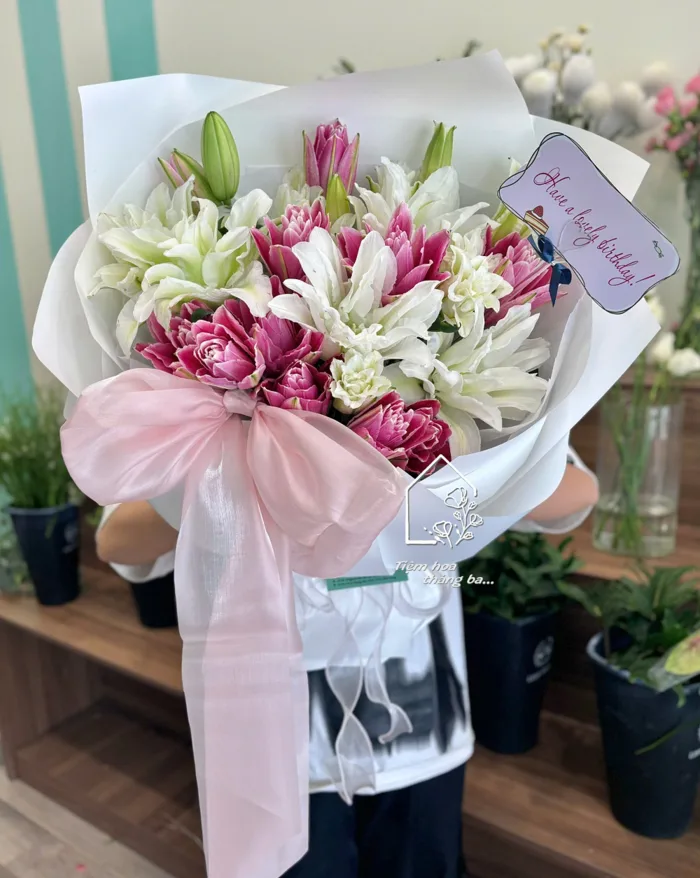 Bó Hoa Ly Kép Trắng Hồng - Ngọt Ngào Từng Cánh Hoa