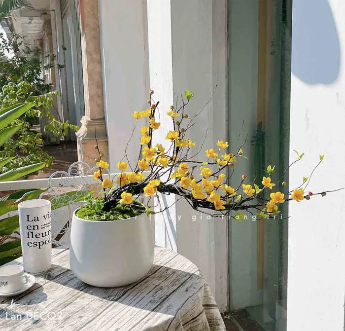 CHẬU HOA MAI, ĐÀO TRANG TRÍ NGÀY TẾT ĐÓN NĂM MỚI (60cm)- BH1194 Cây Giả  Trang Trí nhà Đẹp - Lan Decor
