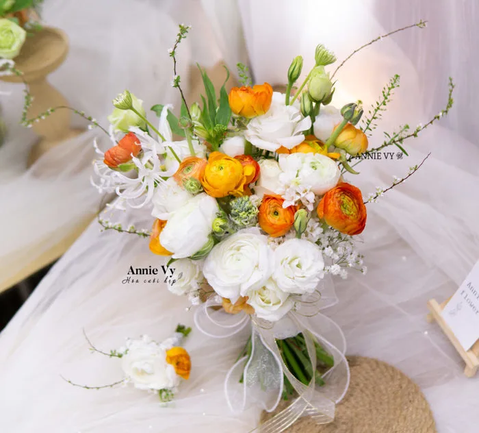Hoa Cưới Mao Lương Cam mix Mao Lương Trắng G112