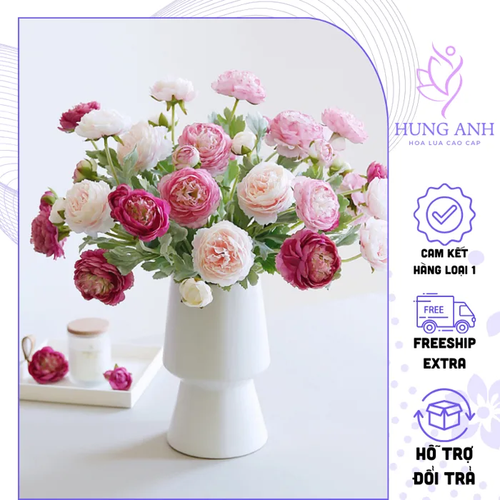 Hoa Mao Lương Giả 3 Bông 52cm Trang Trí Lọ Hoa Để Bàn - Hoa Trà Mao Lương  Giả Decor Phòng Khách