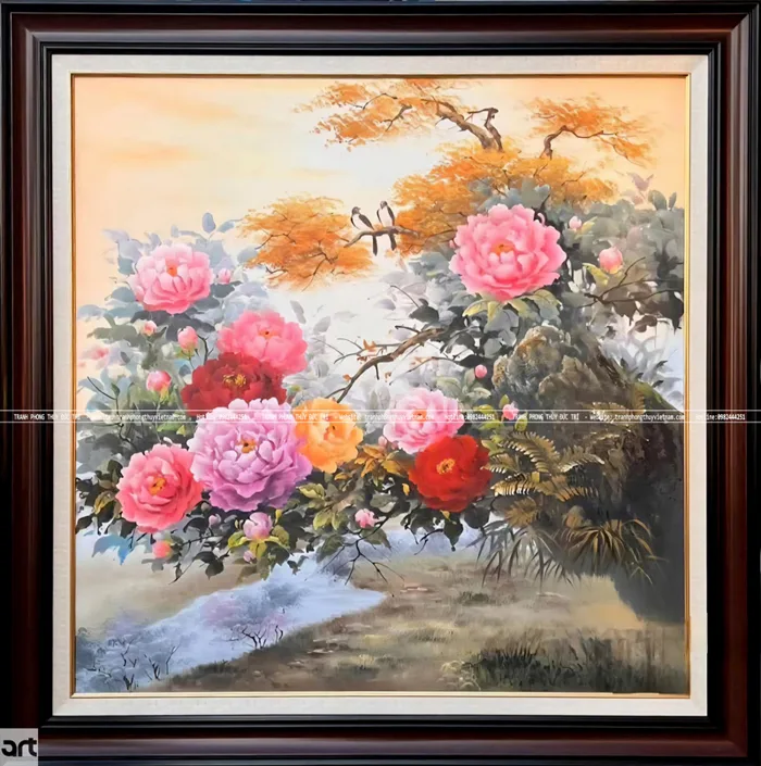 Tranh hoa mẫu đơn phong thủy 9 bông