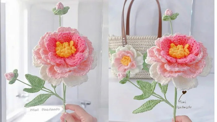 Móc Cành Hoa Mẫu Đơn Rất Đẹp 🌸Crochet Peony Flower | Mimi Handmade