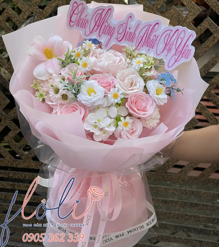 Bó hoa sáp hồng đa sắc BHS650 - FLoLi