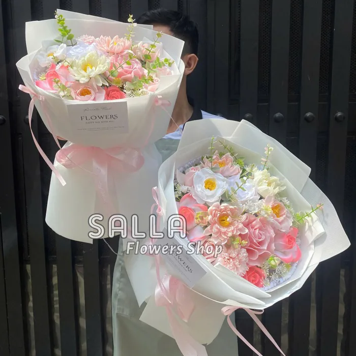 Bó hoa sáp mix tông hàn quốc kiểu tròn 220.[quà tặng hoa sáp]