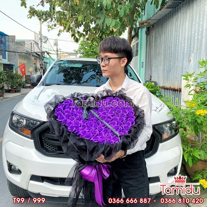 BÓ HOA SÁP VĨNH CỬU TRÁI TIM MÀU TÍM 99 BÔNG CAO CẤP - Tamidu Hoa Hồng Sáp  Thơm Cao Cấp | Shop Sỉ Hoa Sáp Đẹp Giá Rẻ Ở TpHCM