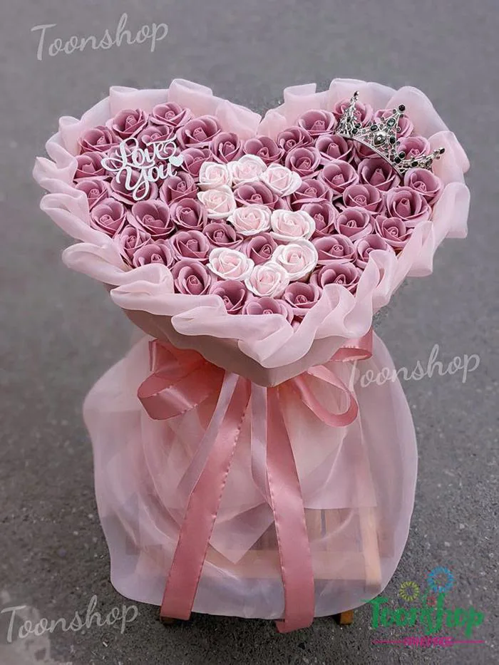 Bó hoa hồng sáp trái tim 70 bông One Love | Hoa sáp thơm