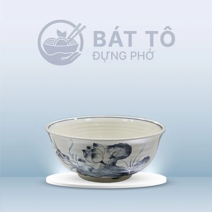 Tô Loe Men Trắng Vẽ Hoa Sen Đen TP-HC03 Bát Tô Đựng Phở Bún