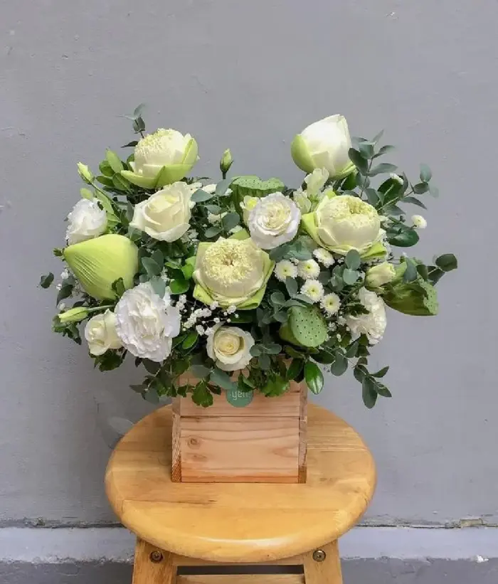 25 mẫu lẵng hoa sen trắng đẹp ý nghĩa nhất | Shop 7F Garden