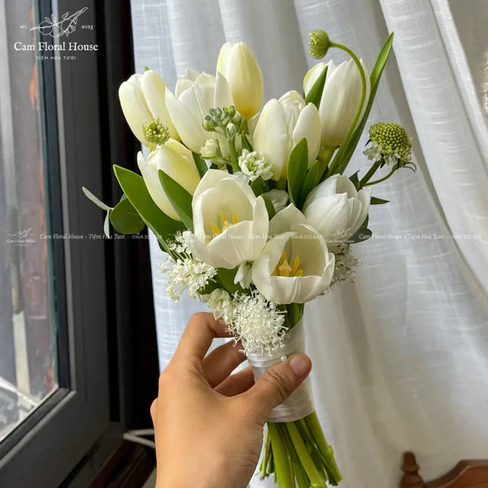 Hoa cưới tulip trắng Hà Lan | Cam Floral House