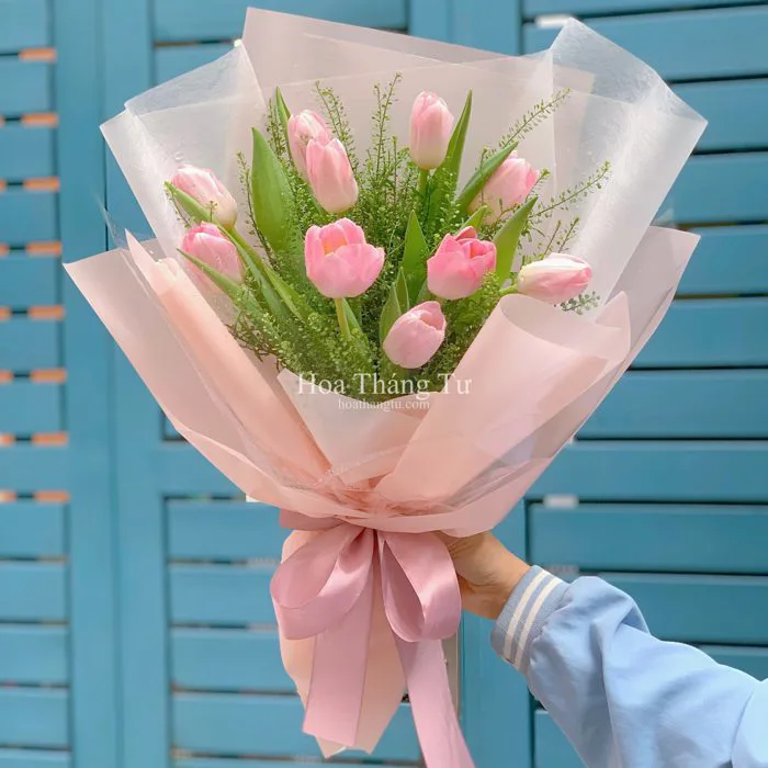 Bó Hoa Tulip Hồng Nhạt tặng 8/3 – Hoa Tháng Tư