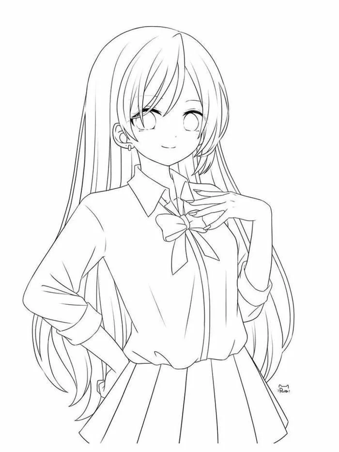 Tô màu Anime Girl Ngầu Đơn Giản - Trang Tô Màu Cho Bé