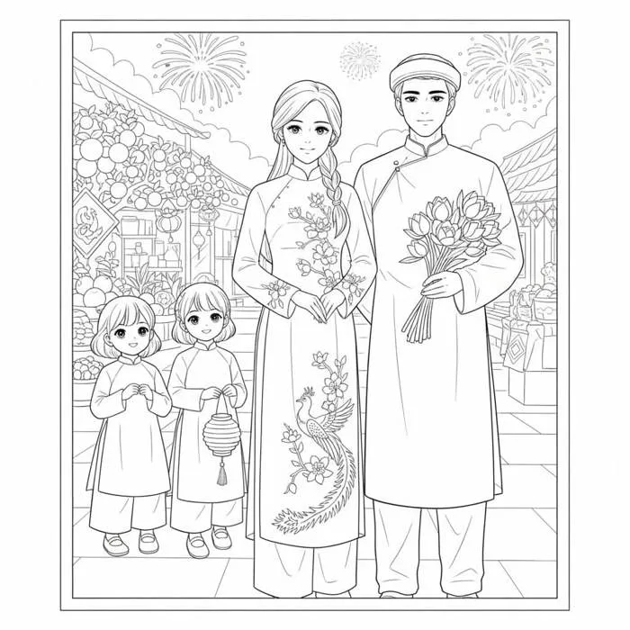 Tô màu Bộ Áo Dài Truyền Thống - Trang Tô Màu Cho Bé