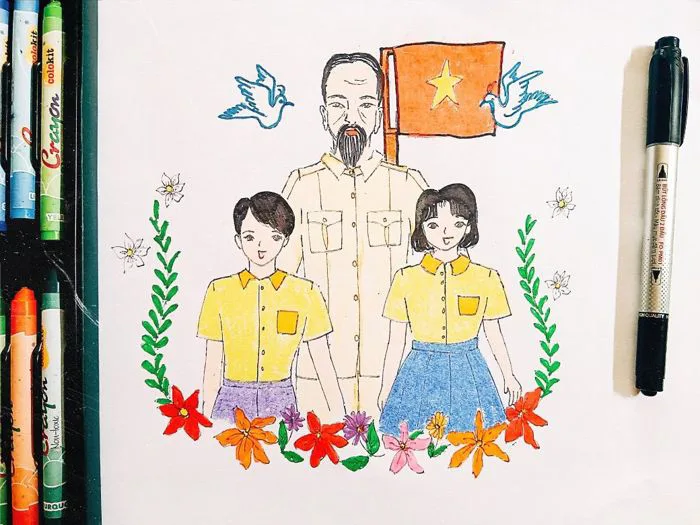 Tạo hình - Tô màu tranh bác hồ