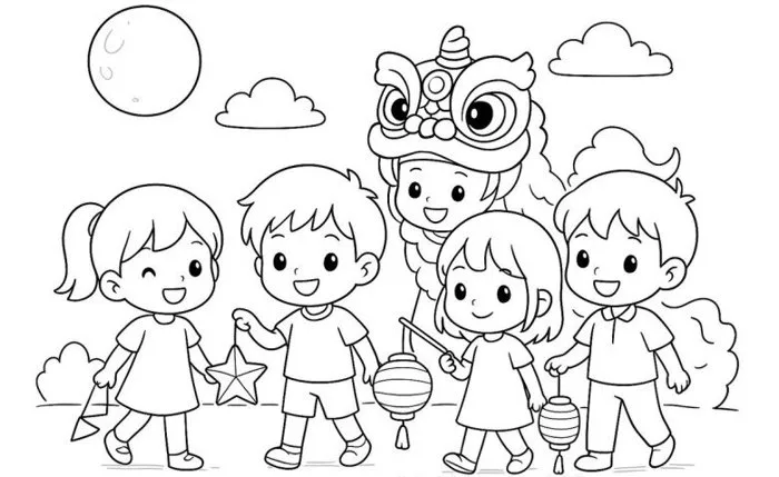 20 bức tranh tô màu lễ hội Trung thu, bé hòa cùng không khí rước đèn lồng  đêm rằm