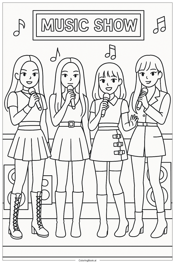 Trang Tô Màu Nhóm Blackpink Trên Sân Khấu Chương Trình Âm Nhạc (Có thể In  Miễn Phí dưới định dạng PDF & PNG)