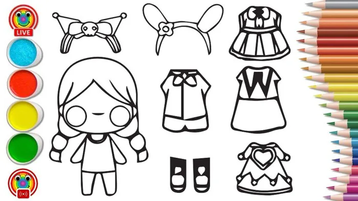 Tranh tô màu búp bê giấy Anime trang phục - Paper Dolls Coloring Pages  Clothes for kids