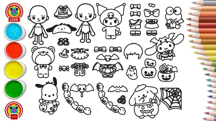 Tranh tô màu búp bê giấy cho trẻ em - Paper Doll Coloring Pages for kids