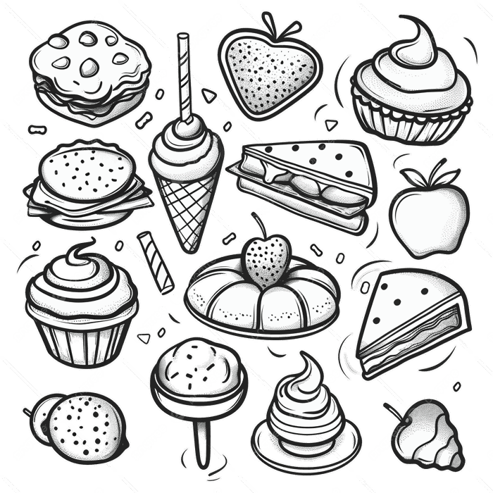 Hình ảnh Tranh Tô Màu Nhóm đồ ăn Ngọt Hoạt Hình PNG , Clipart Thực Phẩm,  Clip Nghệ Thuật Hoạt Hình, Clipart Nhóm PNG trong suốt và Vector để tải  xuống miễn