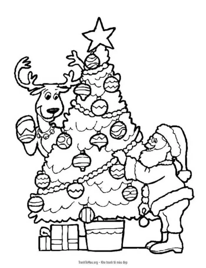 Tải tranh tô màu Ông Già Noel Trang Trí Cây Thông