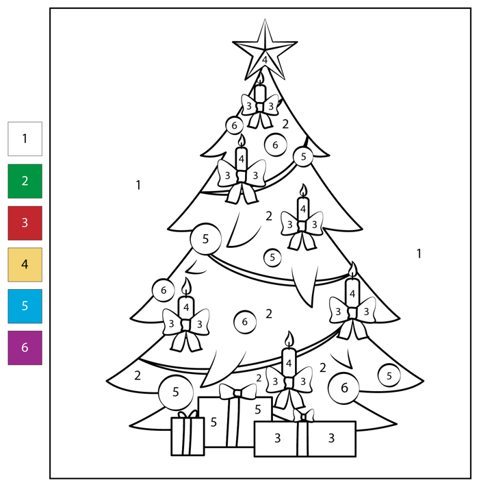 Tô màu theo số: Cây thông Noel | trang tô màu miễn phí để in