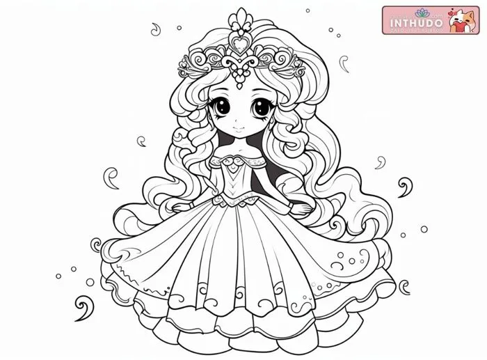 Hình vẽ đơn giản công chúa chibi cute dễ thương cho các bé tập tô màu