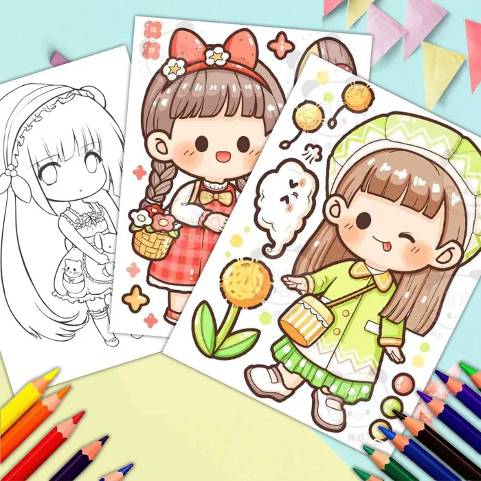 Bộ 50 Tờ Tranh Tô Màu Anime Chibi Bé Gái Cute Khổ A4, A5 - Đồ chơi giấy |  Shopee Việt Nam