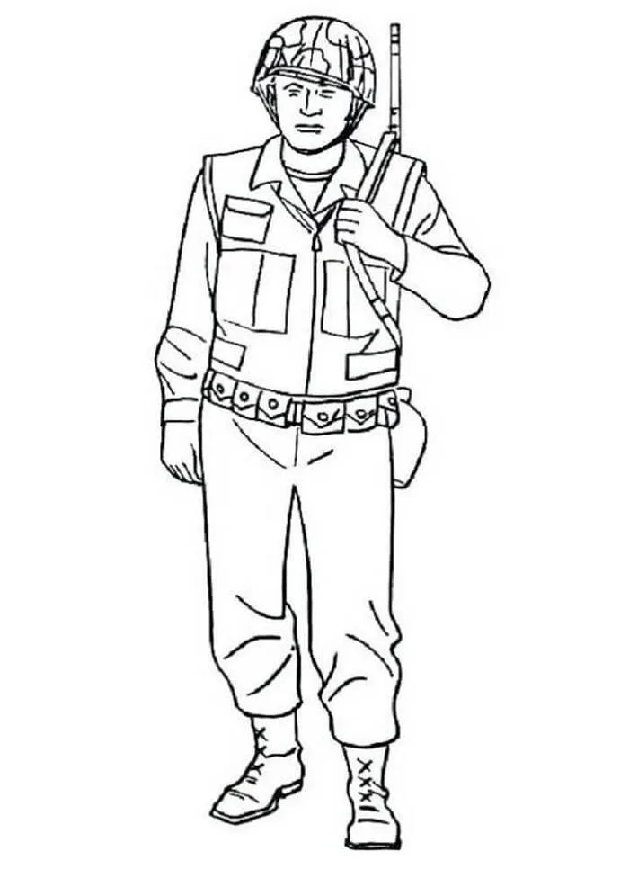 Tô màu Chú Bộ Đội Đeo Súng Trên Vai - Trang Tô Màu Cho Bé