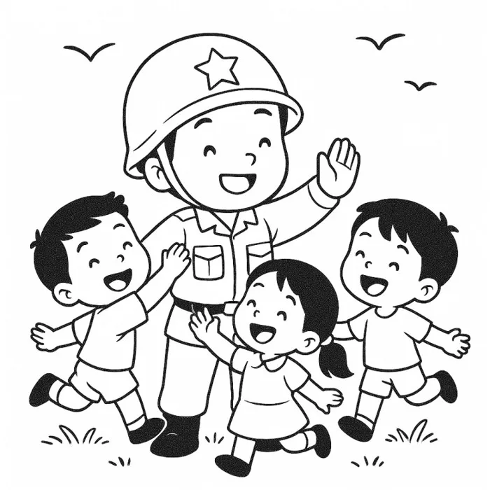 Tranh tô màu chú bộ đội