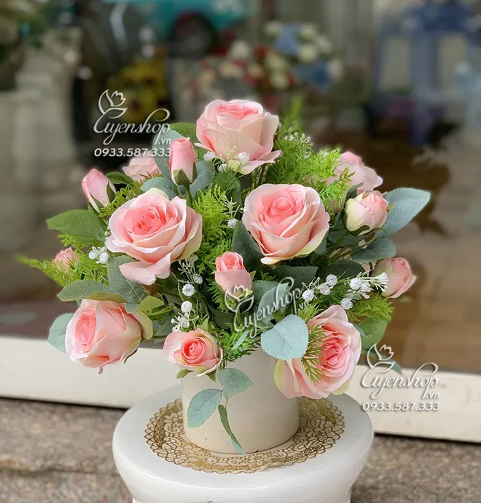 LỌ HOA HỒNG ĐỂ BẢN