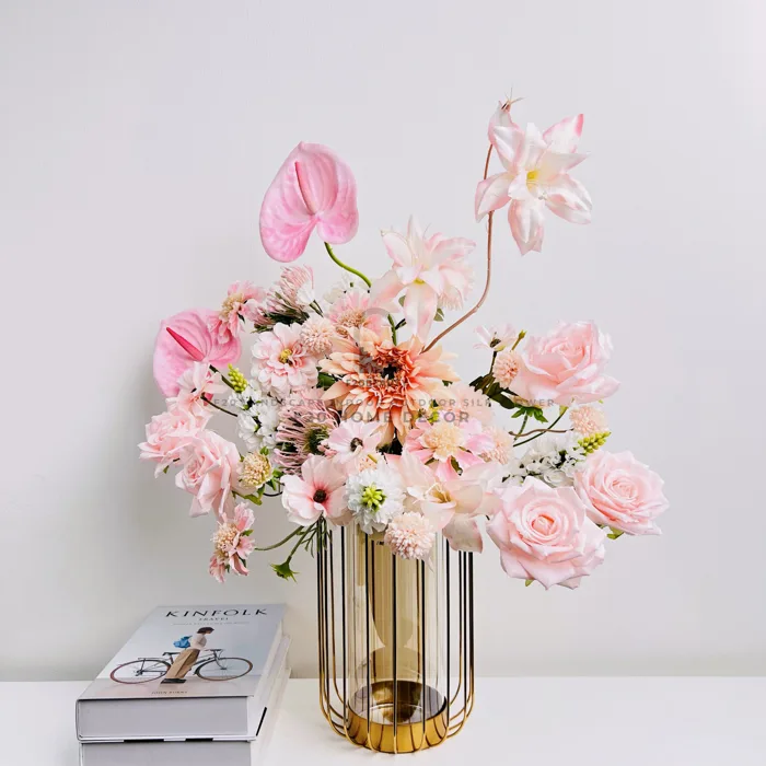 Bình hoa giả Pinky cắm sẵn để bàn đẹp