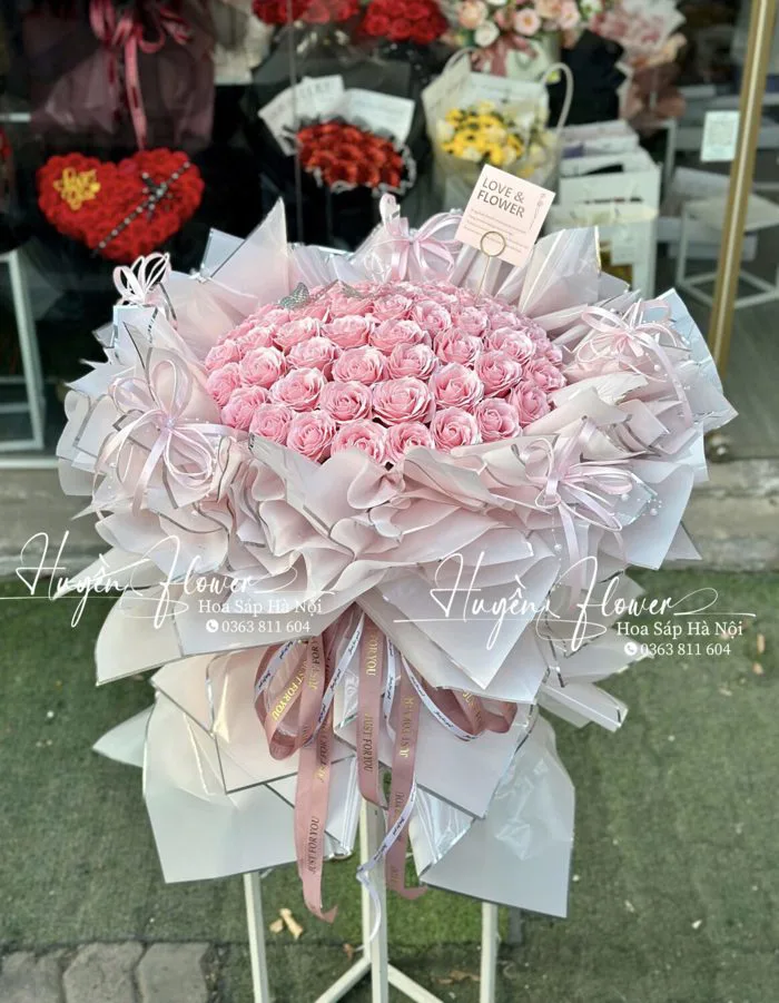 Bó hoa hồng sáp dáng tròn xòe cao cấp - Hoa Sáp Hà Nội - Huyền Flower