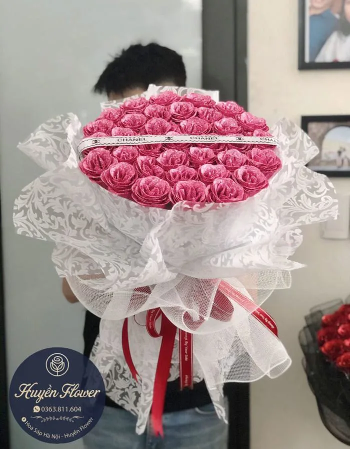 Bó hoa nhũ dáng tròn xòe - tổng hợp - Hoa Sáp Hà Nội - Huyền Flower