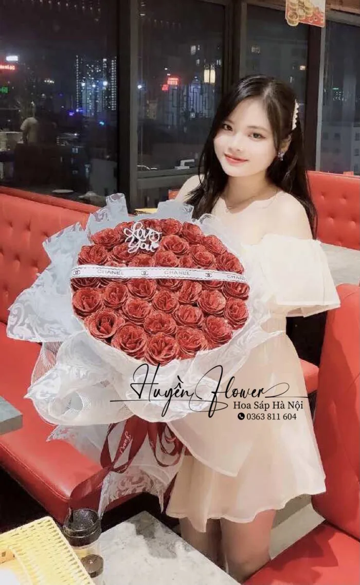 Bó hoa nhũ dáng tròn xòe - tổng hợp - Hoa Sáp Hà Nội - Huyền Flower