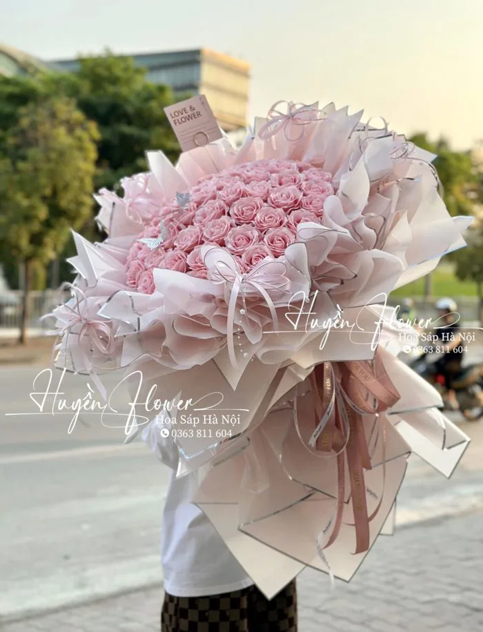 Bó hoa hồng sáp dáng tròn xòe cao cấp - Hoa Sáp Hà Nội - Huyền Flower