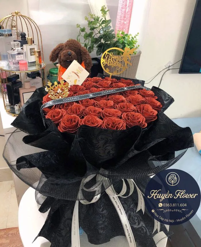 Bó hoa nhũ dáng tròn xòe - tổng hợp - Hoa Sáp Hà Nội - Huyền Flower