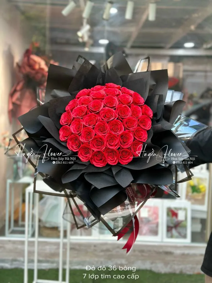 Bó hoa sáp đỏ cao cấp tròn xòe - Hoa Sáp Hà Nội - Huyền Flower
