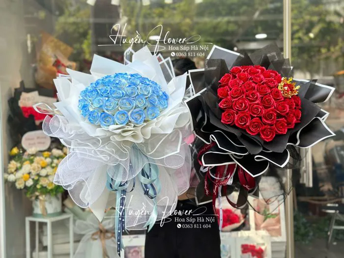 Bó hoa hồng sáp đỏ đô tròn xòe - Hoa Sáp Hà Nội - Huyền Flower