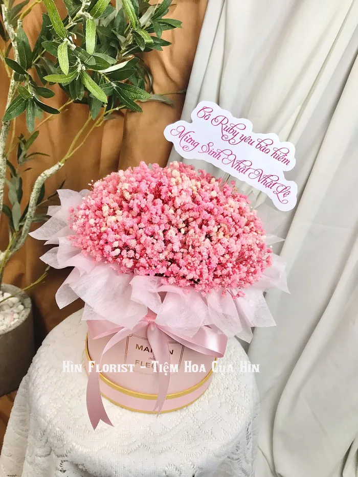 Hộp hoa baby khô màu hồng rẻ dẹp tại TPHCM - Hìn Florist